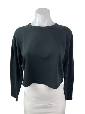 Aritzia Sunday Best Black Waffle Knit Thermal Long Sleeve Crop Sweater Top Sz M thumbnail 1