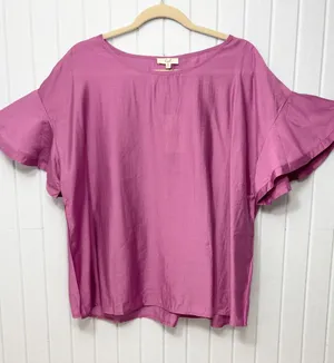 Easel Los Angeles Orchid Purple Ruffle Sleeve Blouse Top 1X‎ NWT thumbnail 1