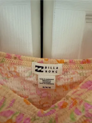 NWT Billabong Pretty Sweet Top Orange Pink Floral Crop Top Puff Sleeve Medium thumbnail 6