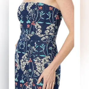 En Saison Opal Denim Floral Strapless Midi Dress Navy Blue Size Small NWT thumbnail 4