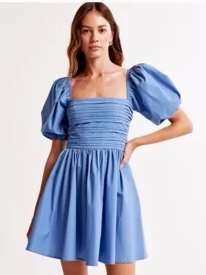 Abercrombie and Fitch Emerson Poplin Puff Sleeve Mini Dress in Powder Blue Small thumbnail 1