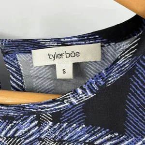 Tyler Boe women’s bell long sleeve silk sheath dress blue black pattern size s thumbnail 2