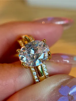 3PC Stunning Golden Tone Bridal Set Oval 2.5ct Simulated diamonds ring 7,8,9 thumbnail 6