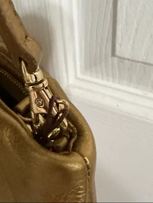 Antonio Melani Gold Metallic Genuine Leather Shoulder Bag Pleated Zip Purse thumbnail 5
