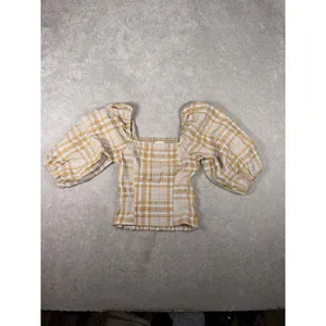 Anthropologie Maeve Plaid Square-Neck Blouse bohemian-style Xs Puff Sleeve thumbnail 6