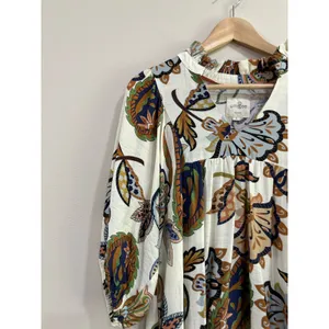 Umgee Abstract Paisley‎ Puff Sleeve Boho Babydoll Mini Dress Size Small thumbnail 3