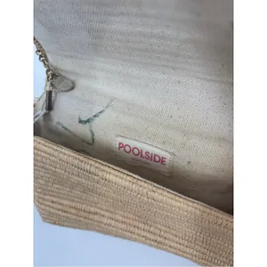 Poolside Gold Chain Women's Clutch Beige Seashell Raffia Crossbody thumbnail 6
