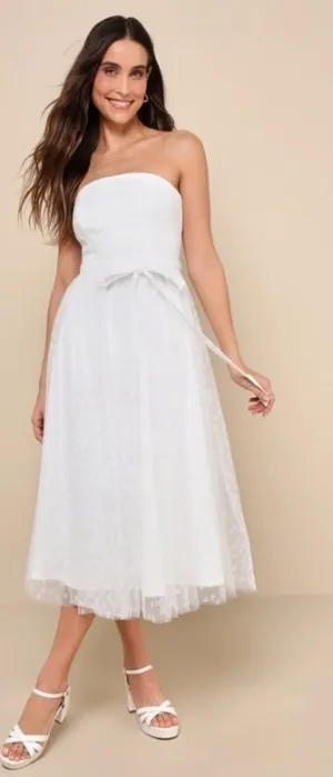 LULU's Bridal Shower Reception Engagement Strapless Tulle Midi Dress NWOT thumbnail 1