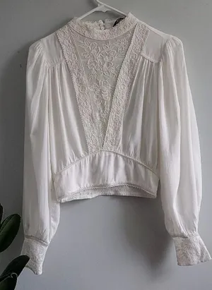 ZARA Textured Tweed Short Sleeve Top - Off White / Beige - Size XL - NWOT thumbnail 1