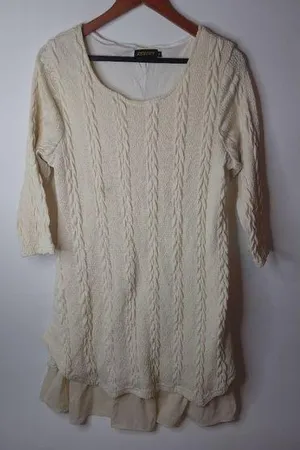 Reborn L Lagenlook Creme Vanilla Sweater Dress L thumbnail 1