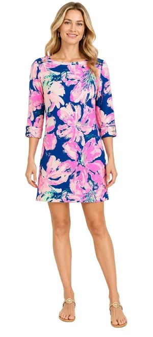 Lilly Pulitzer Sophie Dress Womens M Pink Blue Floral Excellent UPF 50+ Shift thumbnail 1