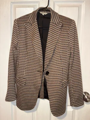 Max Studio London Houndstooth Blazer Women’s Small Tan Black Tailored Workwear thumbnail 2