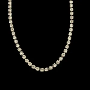 Vintage Estate Silver Clear Rhinestones Necklace Classic Formal thumbnail 5