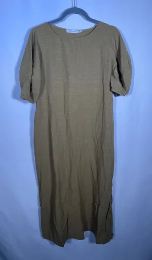 Mijeong Park Womens Green Linen Midi Dress Medium/Large thumbnail 1