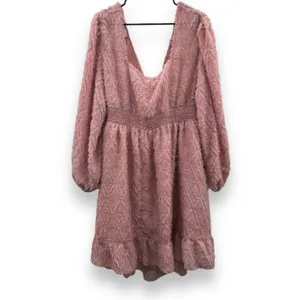 SHEIN Pink Feather Fringe Tie Open Front Long Sleeve Mini Dress Size 4XL‎ thumbnail 4