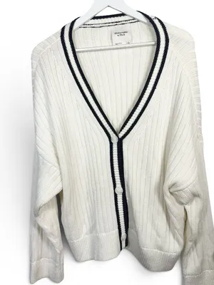 Abercrombie & Fitch V-Neck Button-Front Varsity Sweater Cardigan W2506 Sz L thumbnail 1