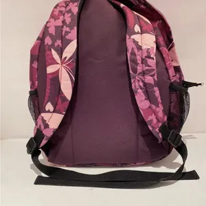 Navy, Pink Flowers Backpack with small pocket and two mesh pockets in side 🔴 thumbnail 2
