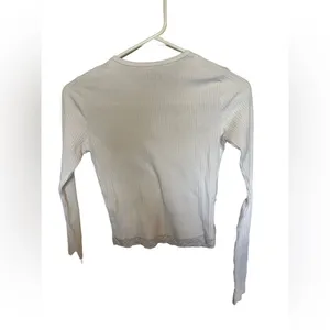 white long sleeve ribbed cropped shirt size small thumbnail 3