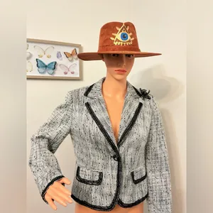 Bergamo Studio Tweed Blazer Jacket Black White Sequin Trim Size 6 thumbnail 3
