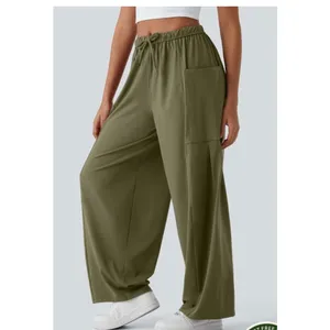 Halara Mid Rise Elastic Waistband Drawstring Palazzo Flowy Wide Leg Pants Small thumbnail 2
