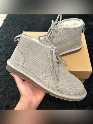 UGG Neumel gray winter fur lace up ankle boots booties shoes women’s 9 Preowned thumbnail 2