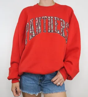 Vintage 90s Russell Athletic Panthers Red and Black Sweatshirt thumbnail 1