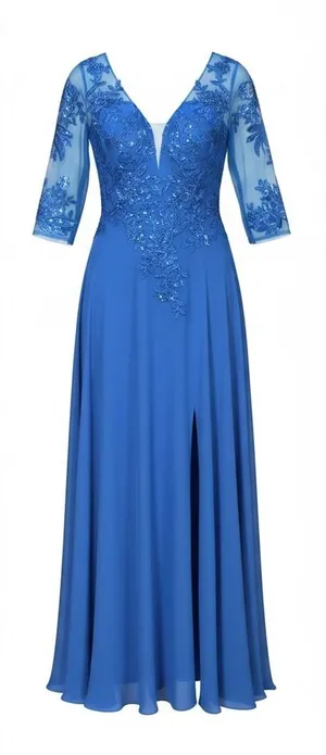 Benzde Royal Blue Lace Sequin V-Neck Evening Gown Dress 4538603 Size 12 thumbnail 1