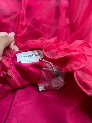 Lovers + Friends Capri Mini Dress Size S Hot Pink Halter Babydoll Organza Party thumbnail 6