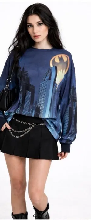 DOLLS KILL x DC Batman Symbol Gotham City Comic Long Sleeve Shirt ~Small💛 thumbnail 1