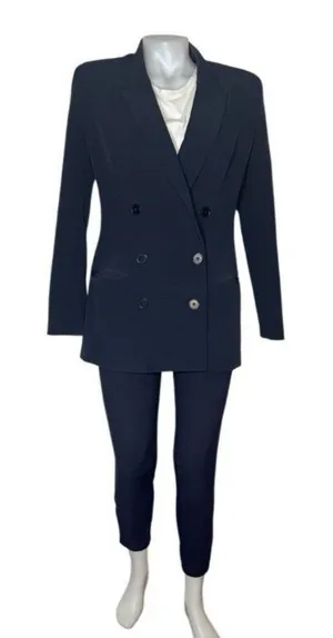 EXPRESS Blue Pantsuit Dark Navy Pants Double Breasted Blazer Jacket Size Small thumbnail 1