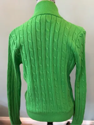 Ralph Lauren Green Cable-Knit Zip Cardigan thumbnail 3