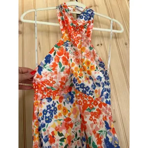 NWT Lulus Bold Presence Orange Multi Floral Satin Halter Midi Dress Party Size S thumbnail 4