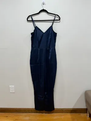 Lulus Navy Satin Jumpsuit Spaghetti Strap Wide Leg Elegant Evening Size medium thumbnail 2