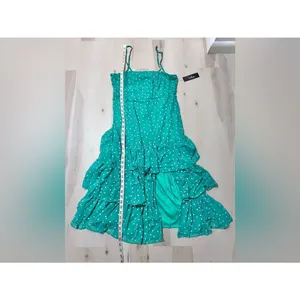 Lulus NWT Women Large Nellie Green Polka Dot Ruffle Midi Dress Dainty Romantic thumbnail 7