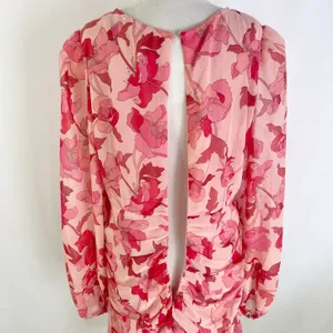 New Floral Print Twist Keyhole Front Long Sleeve Dress Pink Size XL thumbnail 17