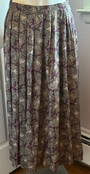 LOMBARDI INC Purple Cream Green Pleated Paisley Pockets Maxi Skirt Sz 14 thumbnail 1