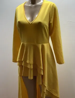 Shirt Dress Size Medium Yellow Ruched Blouse Asymmetrical Peplum Long Tunic Top thumbnail 3