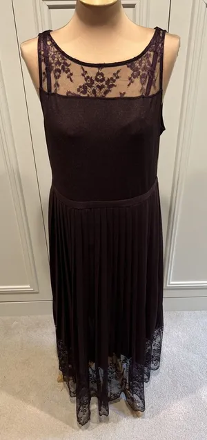 Vtg Tracy Reese Shimmer Maxi Gown Pleated Lace Y2K Whimsigoth Fairy Deep Purple thumbnail 1