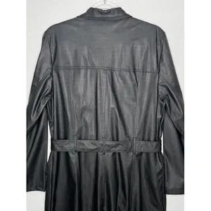 1990s Rave 4 Real Black Coated Stretch Trench Coat Women’s M/L thumbnail 13