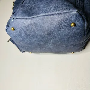AMPERE Vegan Blue Leather The Amelie Tote Brass Hardware Coin Purse Shoulder Bag thumbnail 7