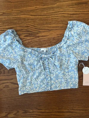 NWT Blashe Los Angeles Floral Puff-Sleeve Crop Top Smocked Back Size Small NEW thumbnail 3