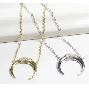 NEW Women's Gold-Plated Crescent Moon Horn Necklace‎ Size 16 + 2” thumbnail 2