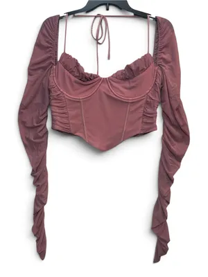 White Fox Mauve Corset Crop Top Women’s 2XL Ruched Mesh Long Sleeve NWT thumbnail 3