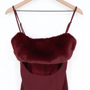 Naked Wardrobe Maroon Faux Fur Cutout Mini Dress Small thumbnail 3
