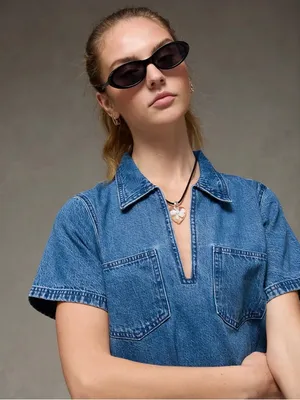 American Eagle Outfitters Denim Collar Mini Dress thumbnail 4
