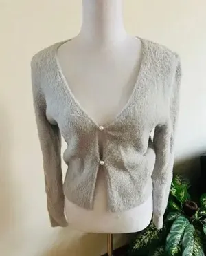 Abercrombie & Fitch Gray Fuzzy Cardigan thumbnail 1