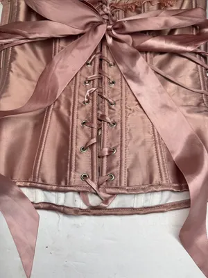 Women's Satin Lace-Up Bustier Corset Dusty Rose M bow tie sexy feminine lace thumbnail 4