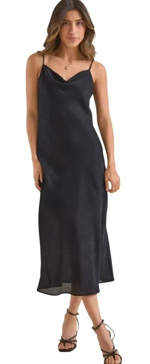 Altar'd State Eva Satin Midi Slip Dress Black Floral Jacquard ASWD-241-212 M NWT thumbnail 1
