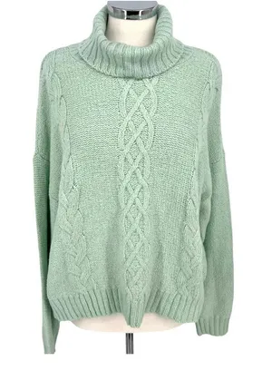 BP Chenille Cable Knit Turtleneck Sweater Green Soft Girl Cottagecore Large NWT thumbnail 1