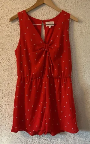 French Grey Red Dress with White Polka Dots thumbnail 1